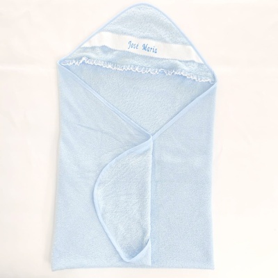 Toalha de bebé azul com capuz e bordado 'Jose Maria'
