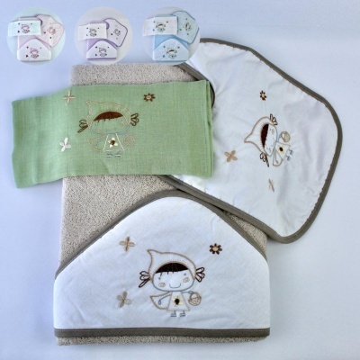 Toalhas infantis com capuz branco bordado, pano verde bordado e conjuntos em rosa, roxo e azul claro