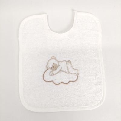 Babete branco em tecido felpudo com bordado de ursinho a dormir