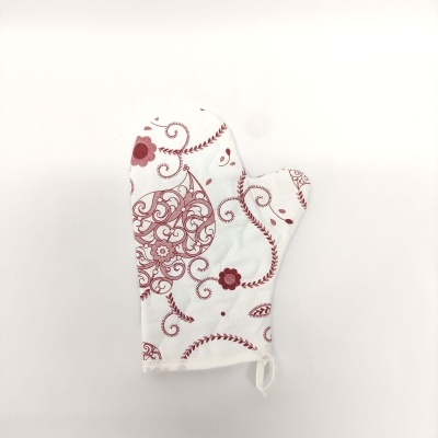 Luva de forno branca com padrão floral vermelho