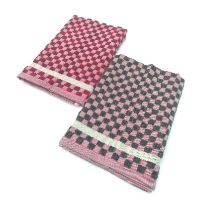 Dois panos de cozinha xadrez vermelho e bordo com faixa branca