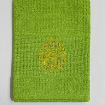 Toalha de cozinha verde com bordado de ovo de Páscoa