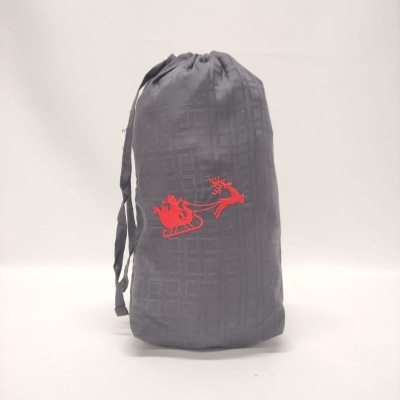 Saco de tecido cinzento com estampa de trenó vermelho