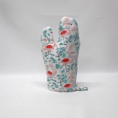 Luva de forno com estampa de flamingos cor-de-rosa e folhas verdes