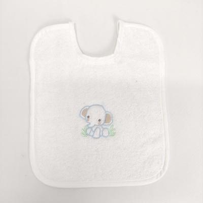 Babete branco em tecido de felpa com bordado elefante cinzento