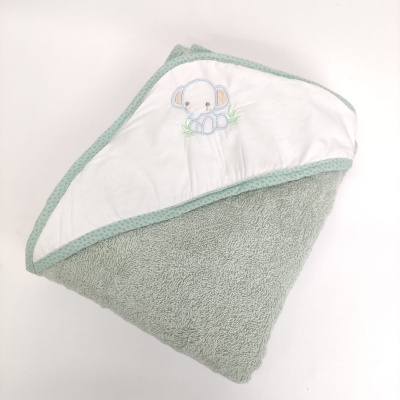 Toalha de bebé com capuz e bordado de elefante