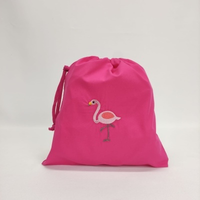 Saco rosa com bordado de flamingo
