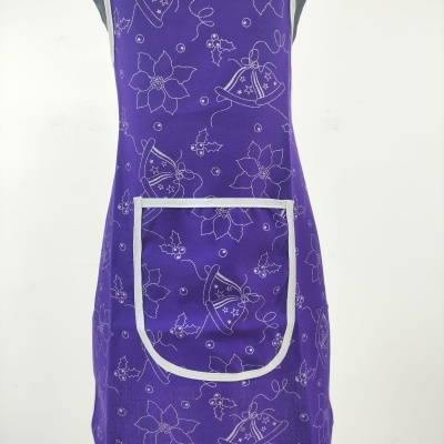 Avental roxo com padrão branco e bolso frontal