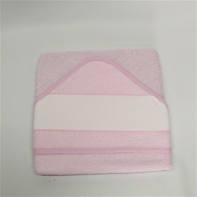 toalha de banho para bebé cor-de-rosa com capuz e faixa branca