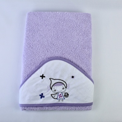 Toalha de banho lavanda para bebé com capuz e bordado de personagem infantil