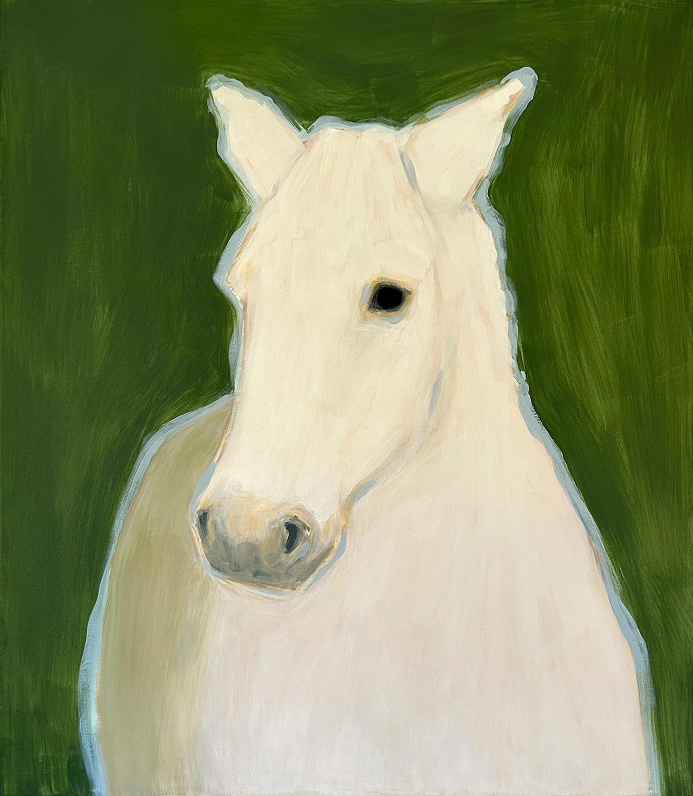 ORIGINAL "CAVALO BRANCO" ANNA TUPOTA Pintura de cavalo branco com fundo verde