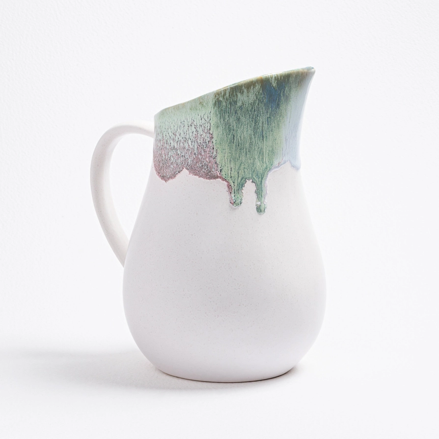 JARRO DOURO EGG BACK HOME Jarro de cerâmica branca com acabado esmaltado colorido escorrendo