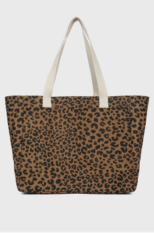 MALA CLAUDE HINDBAG Mala tote castanha com padrão estampado animal e alças brancas