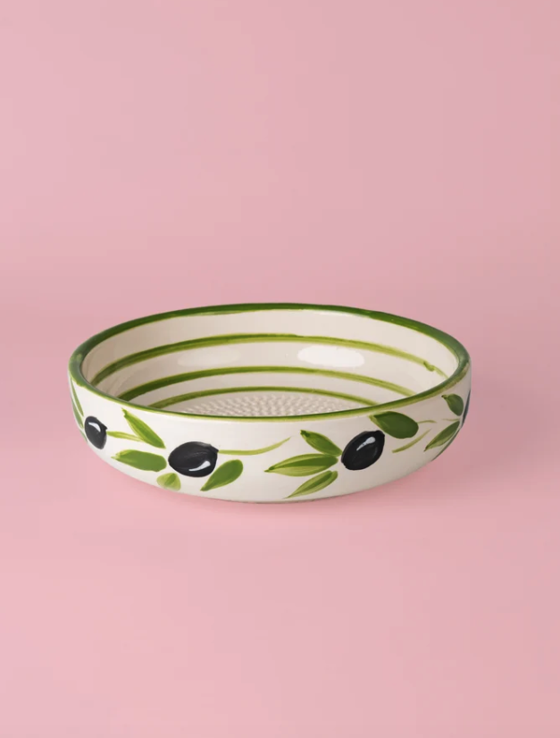 TAÇA RALADOR GRANDE "OLIVE" ALFAR TIERRA COCIDA Plato raso de cerâmica decorado com azeitonas e folhas verdes