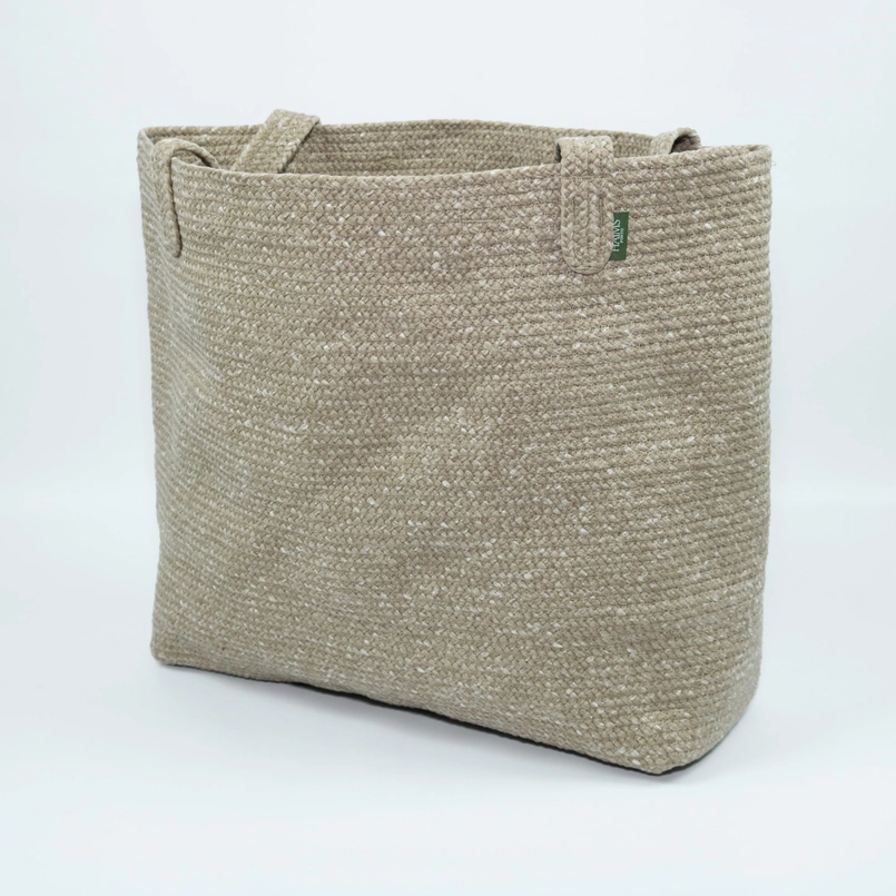 Bolsa CRISTINA - Camel HAIMS PORTO Bolsa quadrada bege com textura trançada e alças curtas