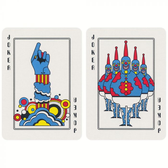 BARALHO DE CARTAS "YELLOW SUBMARINE, THE BEATLES " THEORY11 CARDSHOUSE Duas cartas Joker com ilustrações coloridas e estilizadas em fundo branco
