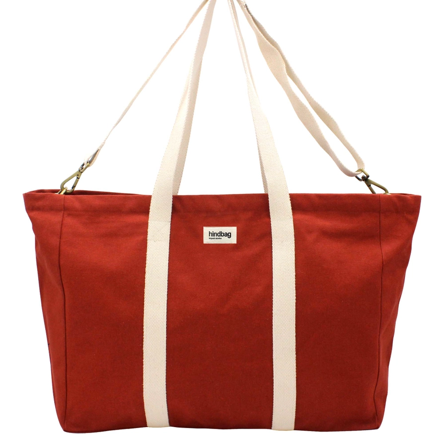 MALA JEAN HINDBAG Saco vermelho com alças brancas e etiqueta frontal hindbag