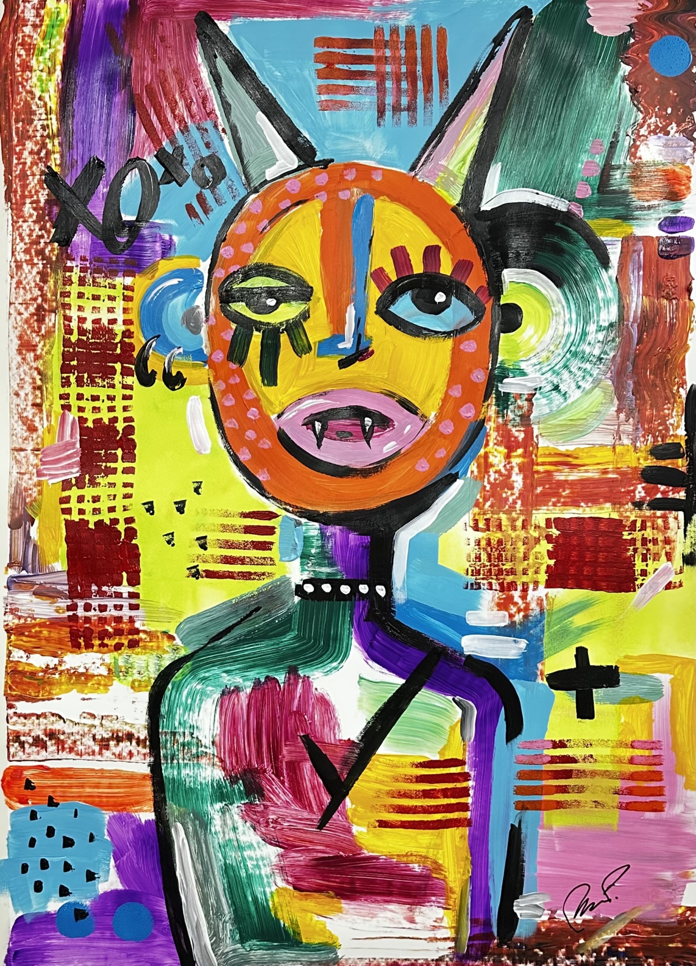 PINTURA " UNSHAKABLE " MARTA PINTO Pintura abstrata colorida com rosto humanoide e textura marcada