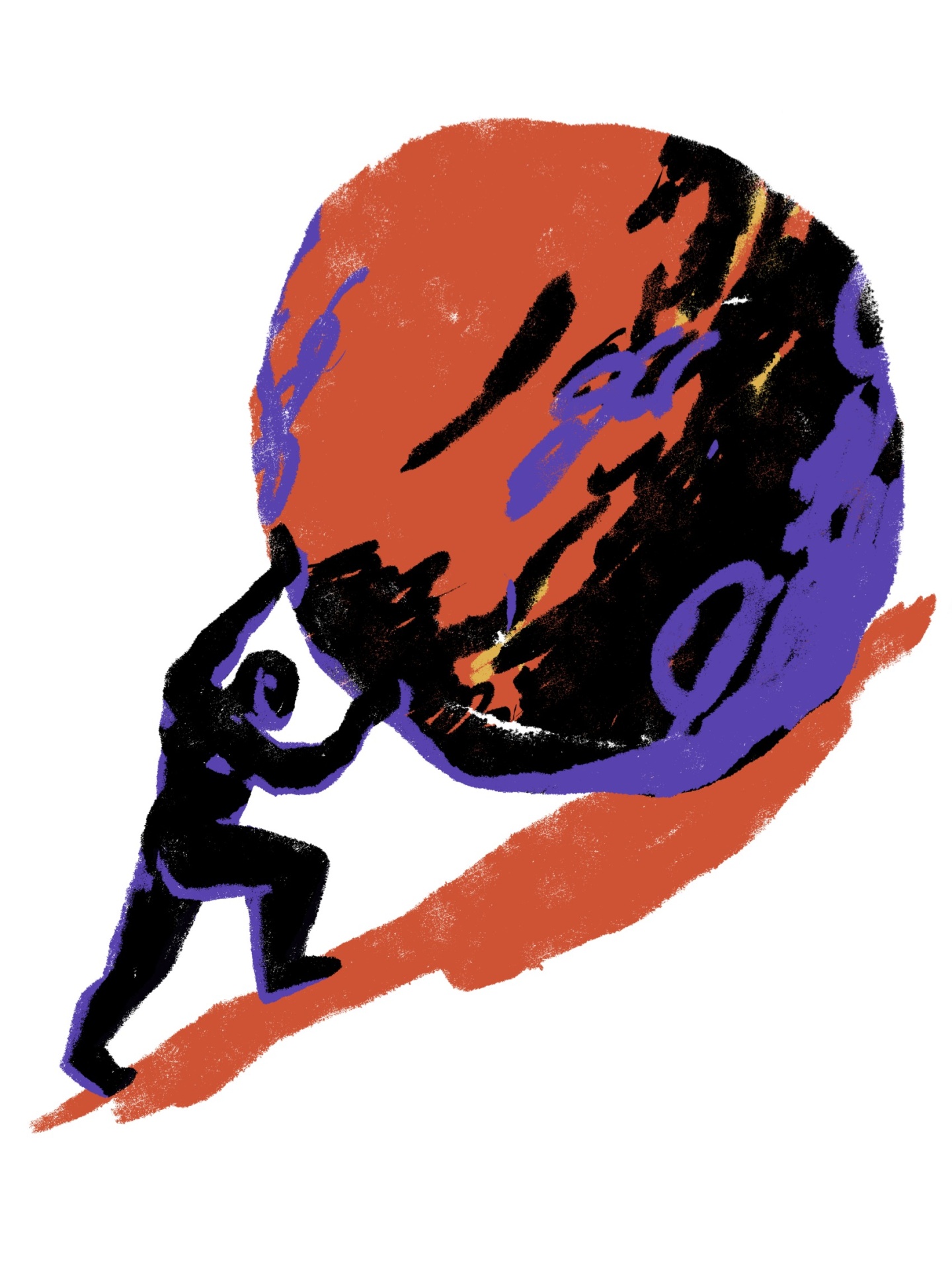 ILUSTRAÇÃO "SISIFO" DIOGO PAIXÃO Ilustração de figura humana empurrando uma esfera colorida