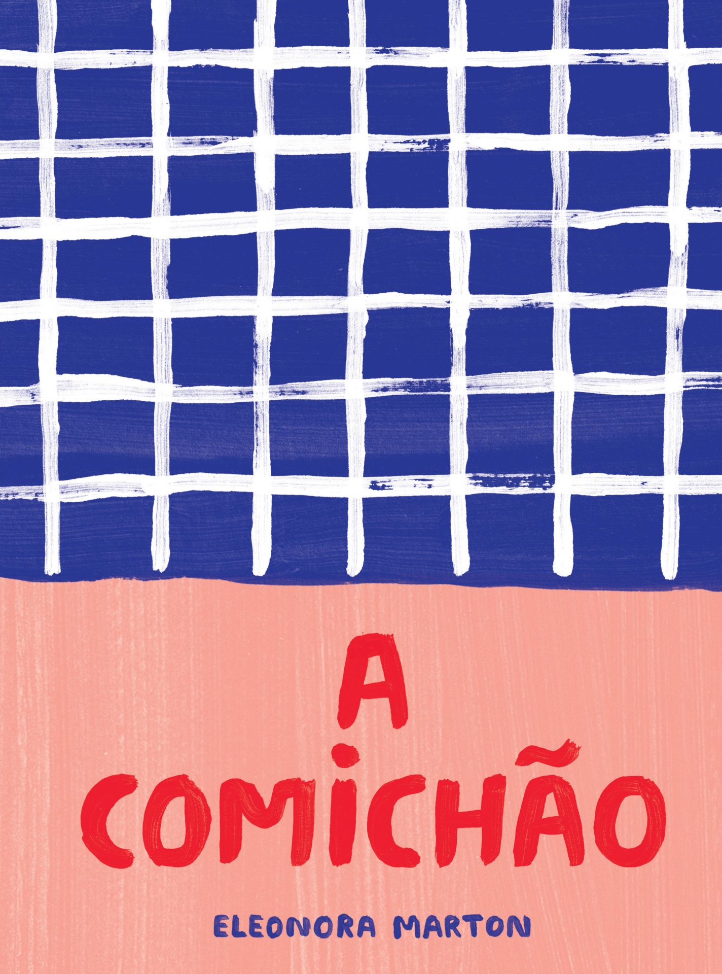 LIVRO "A COMICHÃO" PATALÓGICO Capa de livro com padrão quadriculado branco sobre fundo azul e título A COMICHÃO em vermelho sobre fundo cor de salmão