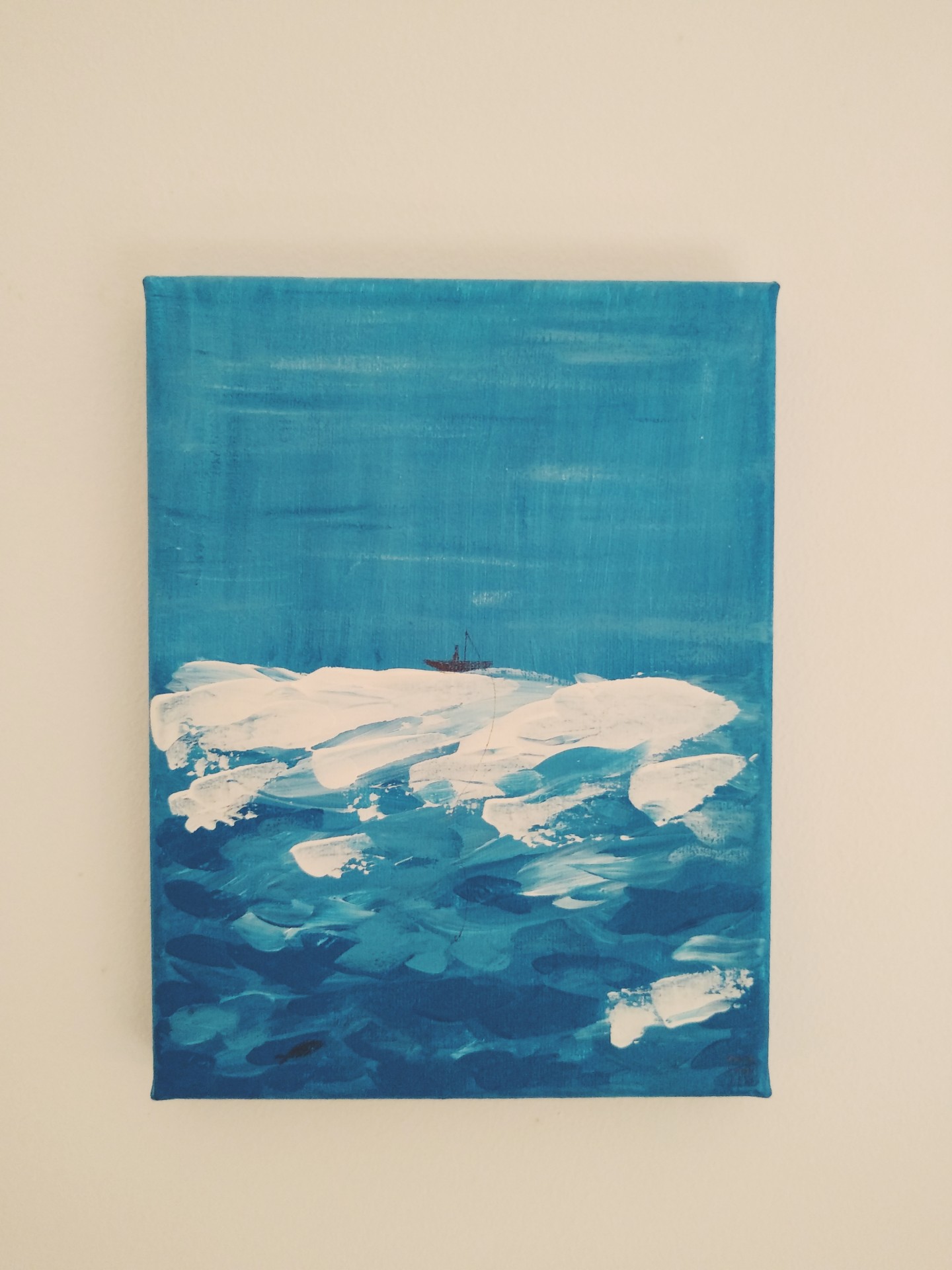 ORIGINAL "HÁ MAIS MARÉS QUE MARINHEIROS - MARÉ ALTA" MARTA NUNES Tela abstrata azul e branca com padrões ondulados