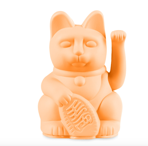 LUCKY CAT MINI PÊSSEGO DONKEY Estatueta laranja de gato da sorte em cerâmica com pata levantada