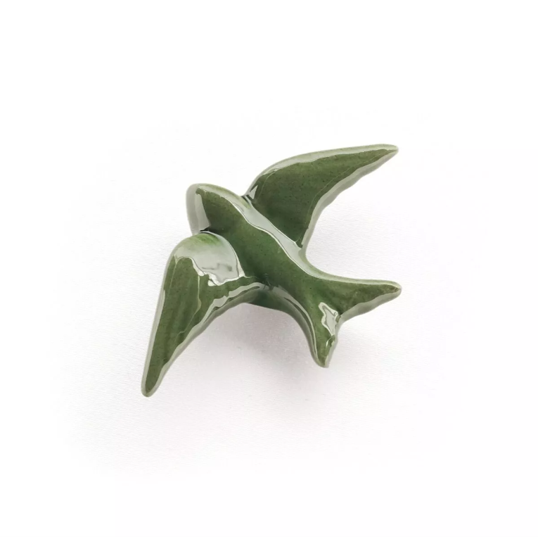 GLAZED OLIVE SWALLOW CASA ATLANTICA Pássaro decorativo verde em cerâmica vidrada