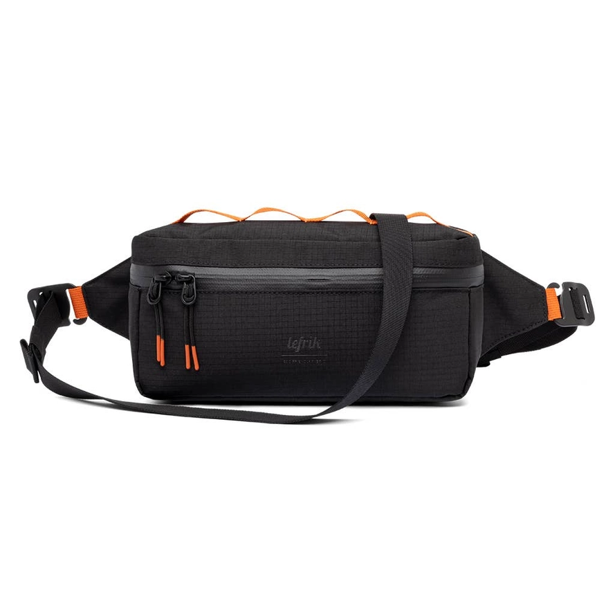 CORE BIKE BAG VANDRA RIPSTOP LEFRIK Bolsa pochete preta com detalhes laranja e alça ajustável