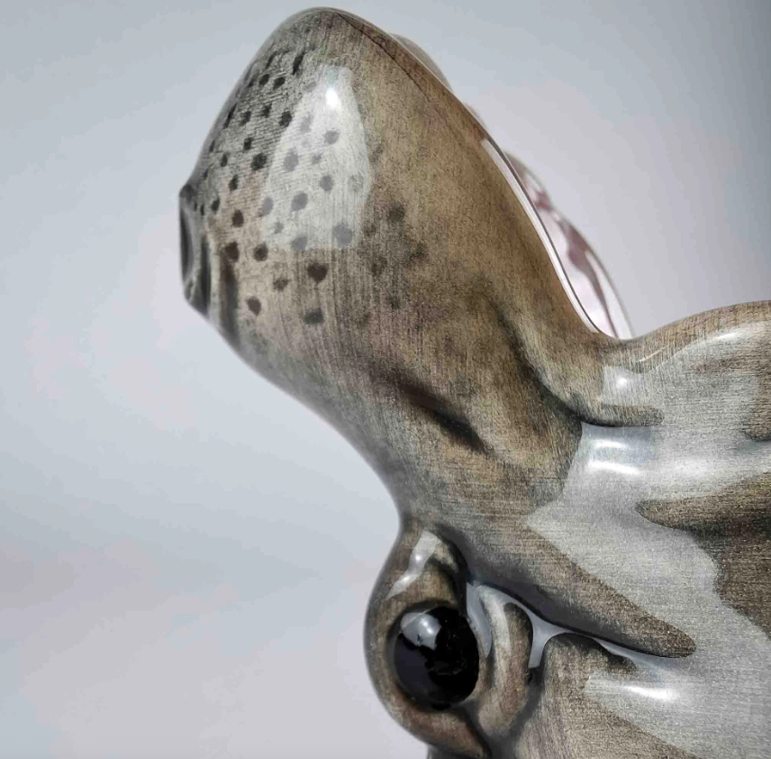 HUNGRY HIPPO SMALL VASE DONKEY Escultura de cabeça de animal em madeira polida com olhos pretos