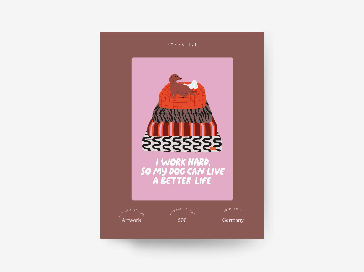 PUZZLE "BETTER LIFE" TYPEALIVE Caixa de puzzle com imagem de cão numa cama e texto em inglês