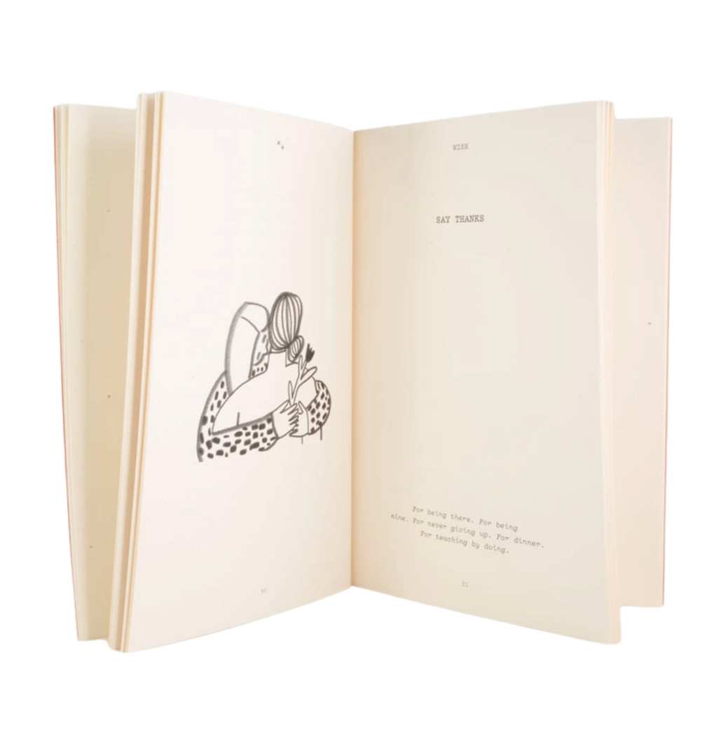 DIÁRIO "SITTING WITH SADNESS" - PEOPLE I'VE LOVED Livro aberto com ilustração a preto e branco e texto em inglês