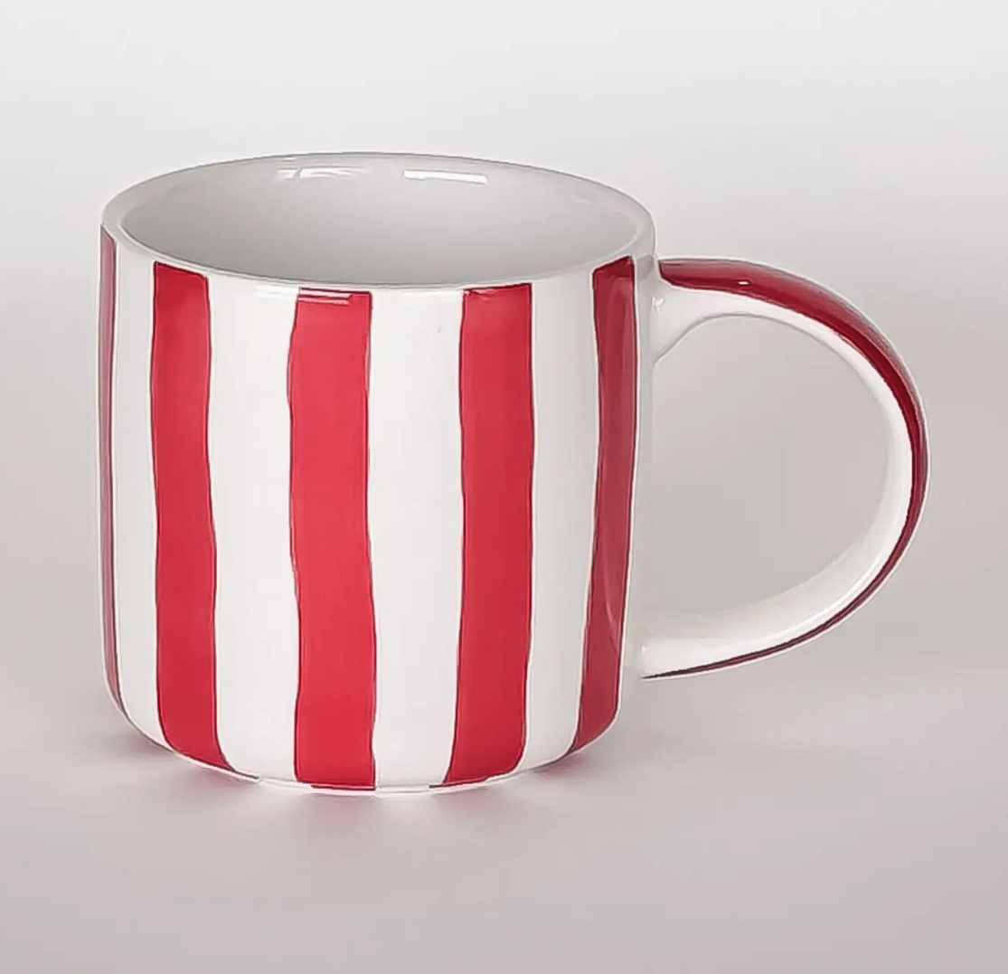 CANECAS STRIPE - MAGAZIN MINORI Caneca de cerâmica às riscas vermelhas e brancas