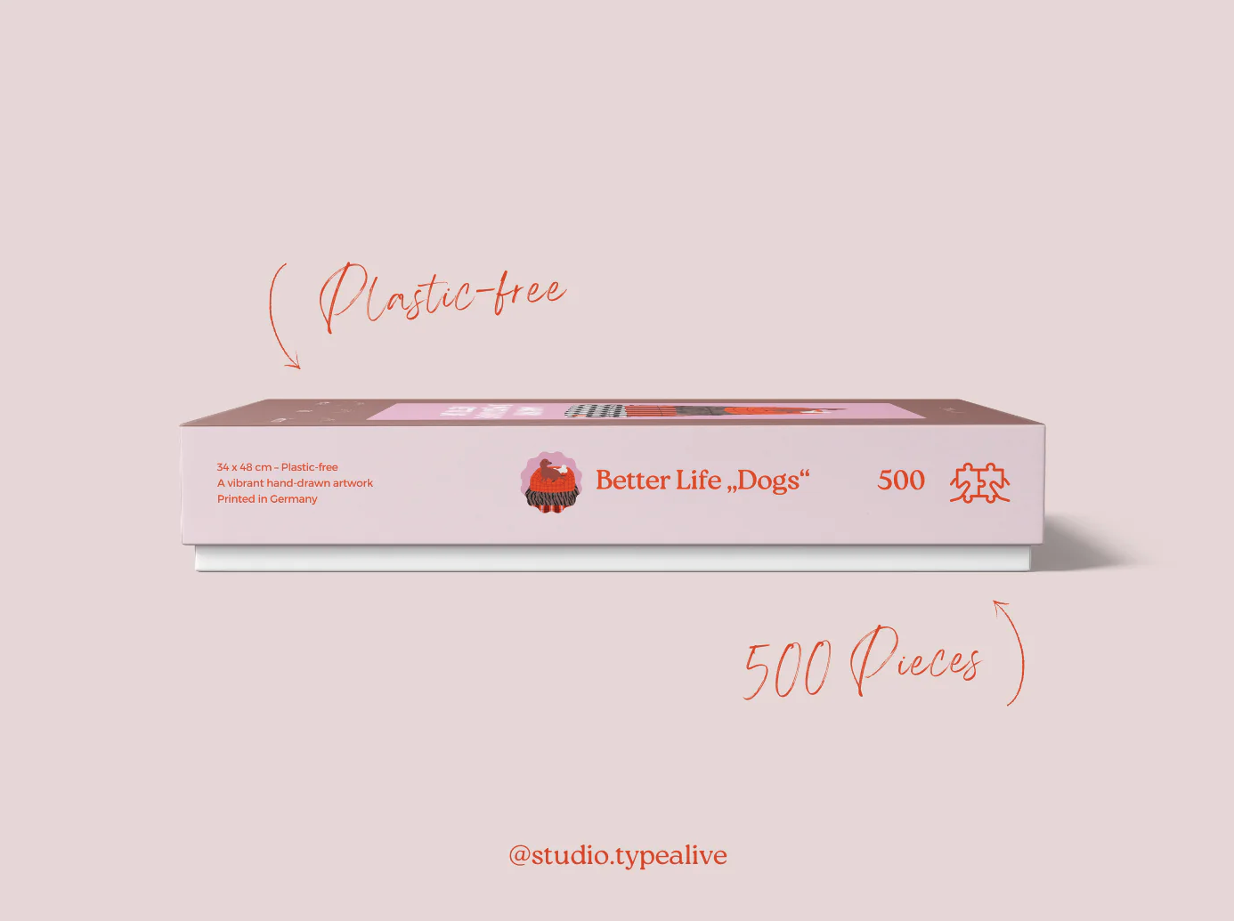 PUZZLE "BETTER LIFE" TYPEALIVE Caixa de puzzle Better Life Dogs 500 peças em embalagem rosa sem plástico