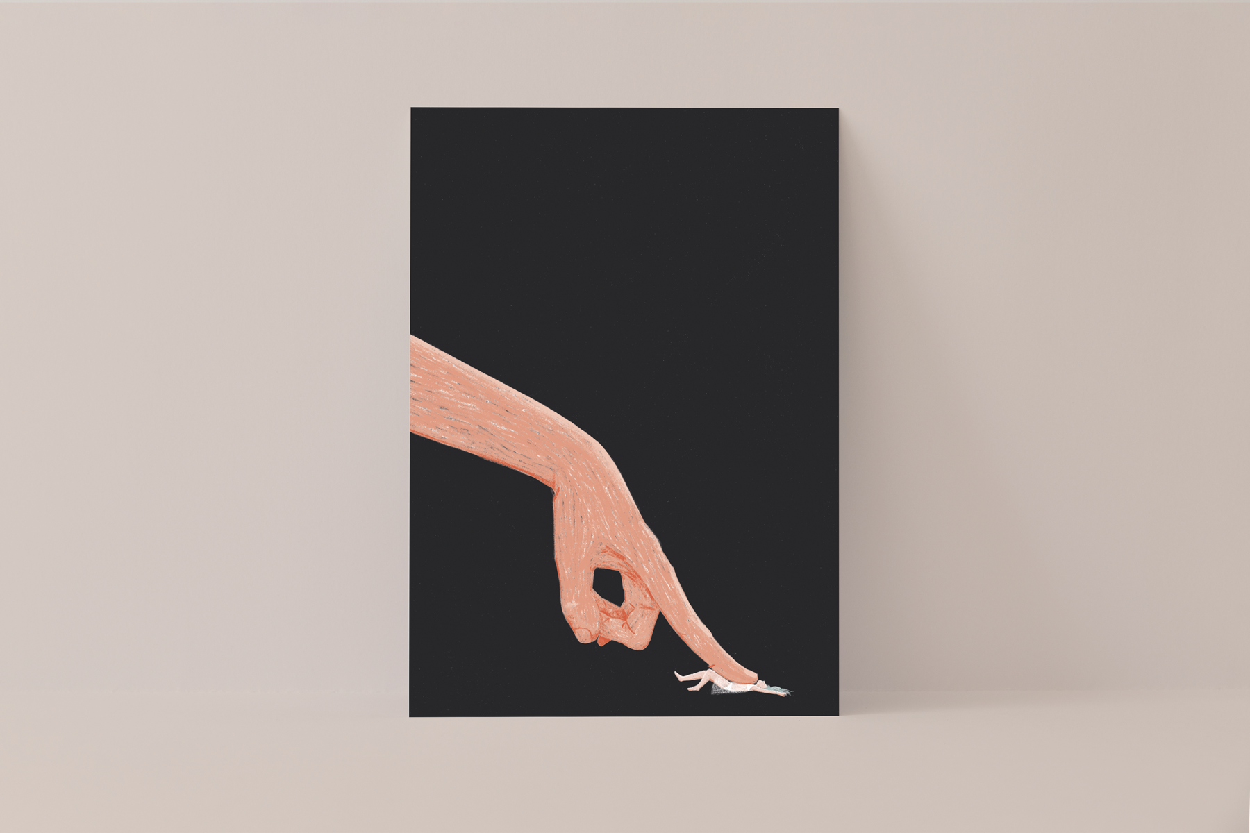 ILUSTRAÇÃO "A DERROTA" JOANA MUNDANA Cartaz com fundo preto e ilustração de mão apontando um dedo