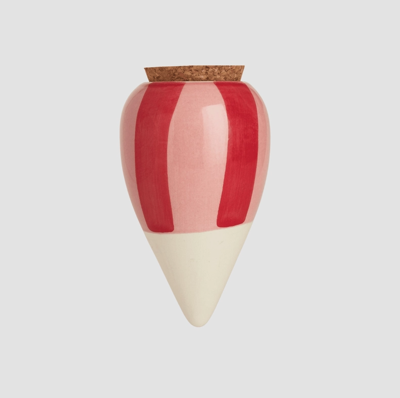 HYDRATING OLLA - RISCA ROSA E VERMELHO PEPIN Pêndulo cerâmico listrado vermelho e rosa com tampa de cortiça