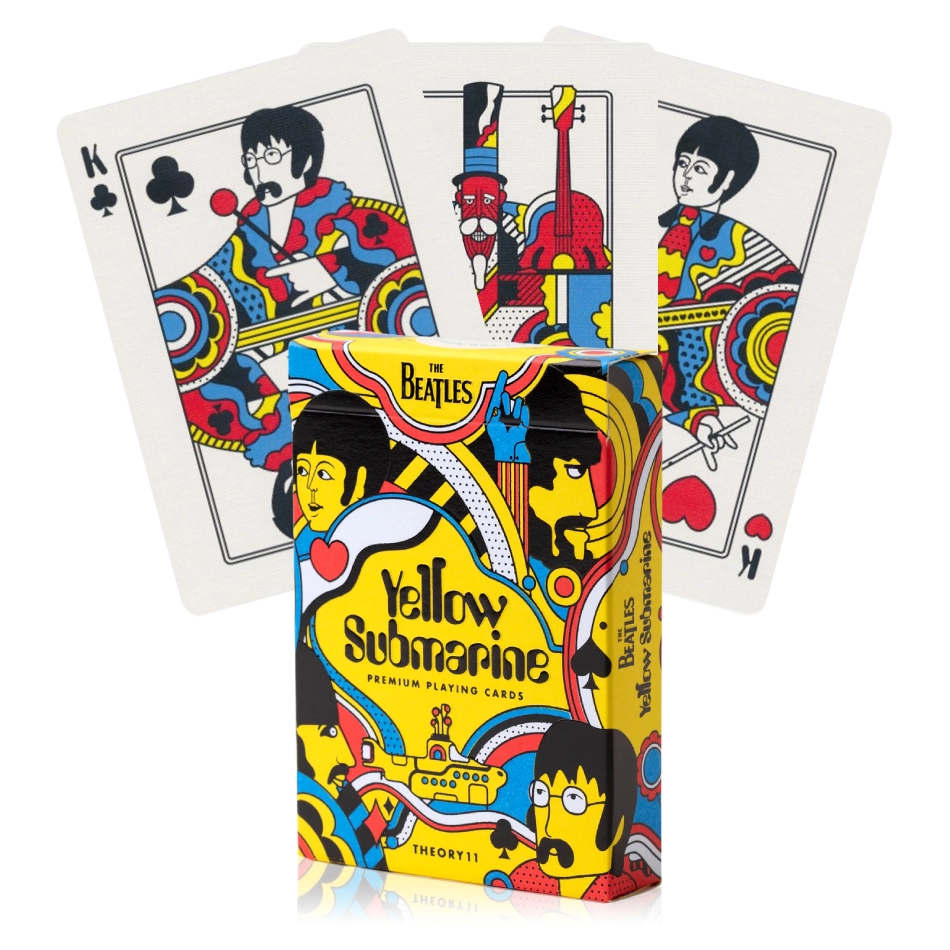 BARALHO DE CARTAS "YELLOW SUBMARINE, THE BEATLES " THEORY11 CARDSHOUSE Baralho de cartas Yellow Submarine dos Beatles com design colorido e ilustrado.