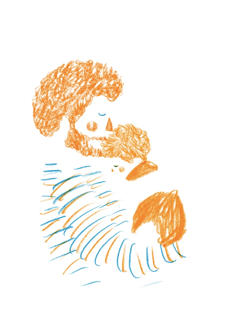 ORIGINAL "PAI" ANA RITA ROBALO Desenho de uma pessoa e uma criança a abraçar-se, roupa às riscas azul e branca.