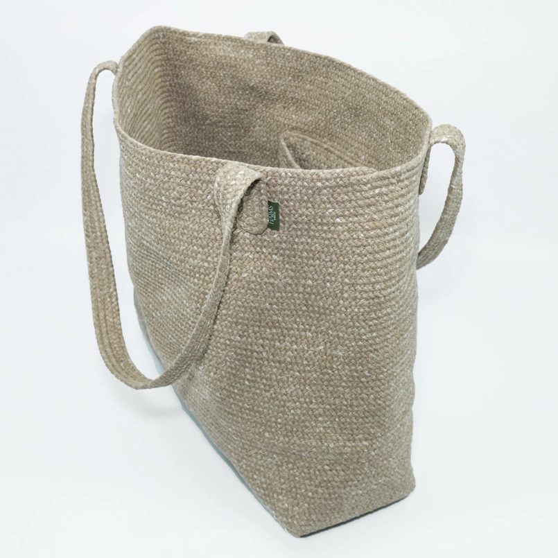 Bolsa CRISTINA - Camel HAIMS PORTO tote bag bege de material textil natural com duas alças e etiqueta verde