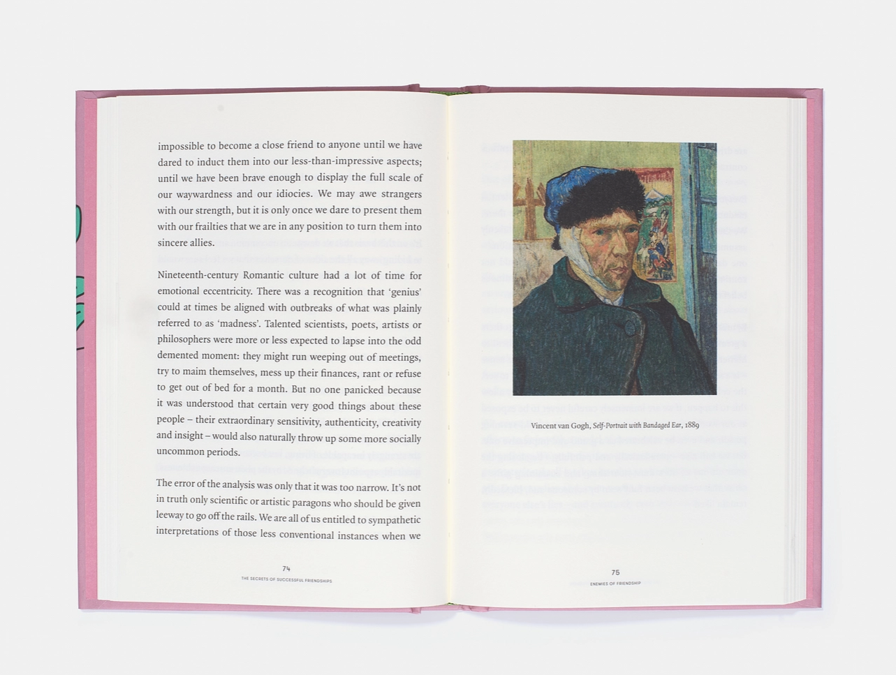 LIVRO "THE SECRETS OF SUCCESSFUL FRIENDSHIPS" GAME CARDS SCHOOL OF LIFE Livro aberto com texto em inglês e imagem de pintura de Van Gogh