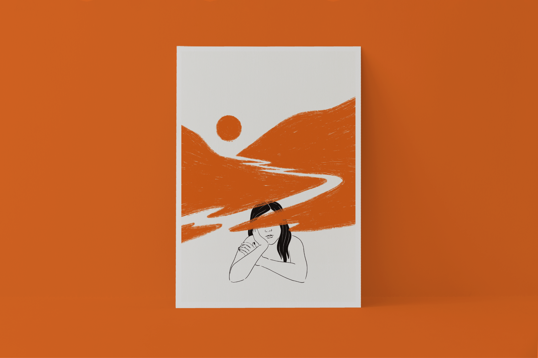 ILUSTRAÇÃO "NUVENS" JOANA MUNDANA Pôster com ilustração minimalista em tons de laranja e preto sobre fundo laranja