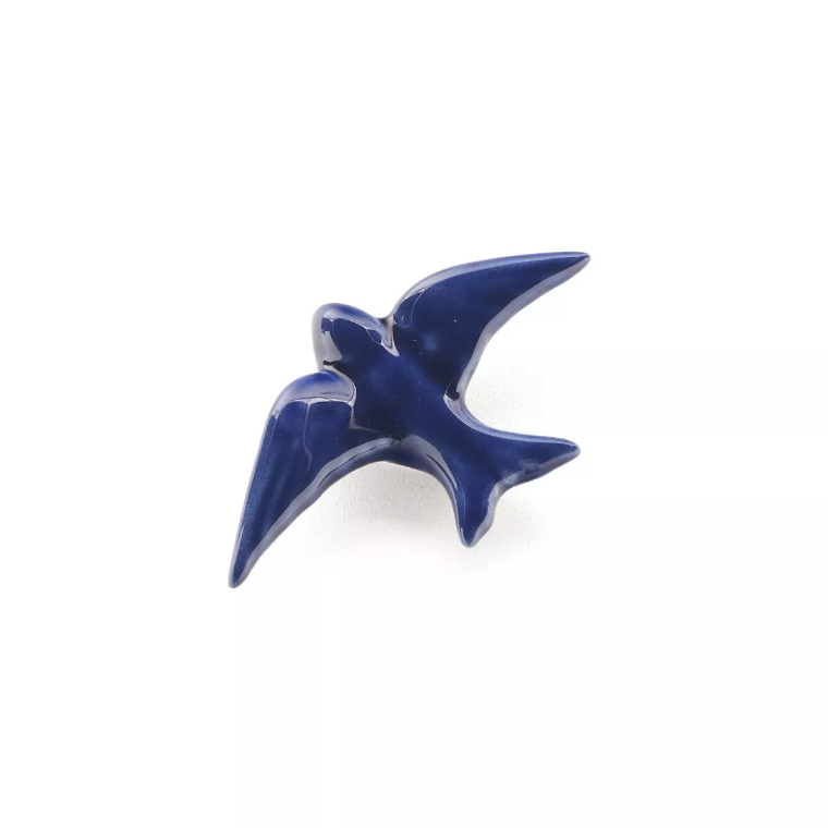 GLAZED COBALT BLUE SWALLOW CASA ATLANTICA Pássaro decorativo em cerâmica azul brilhante
