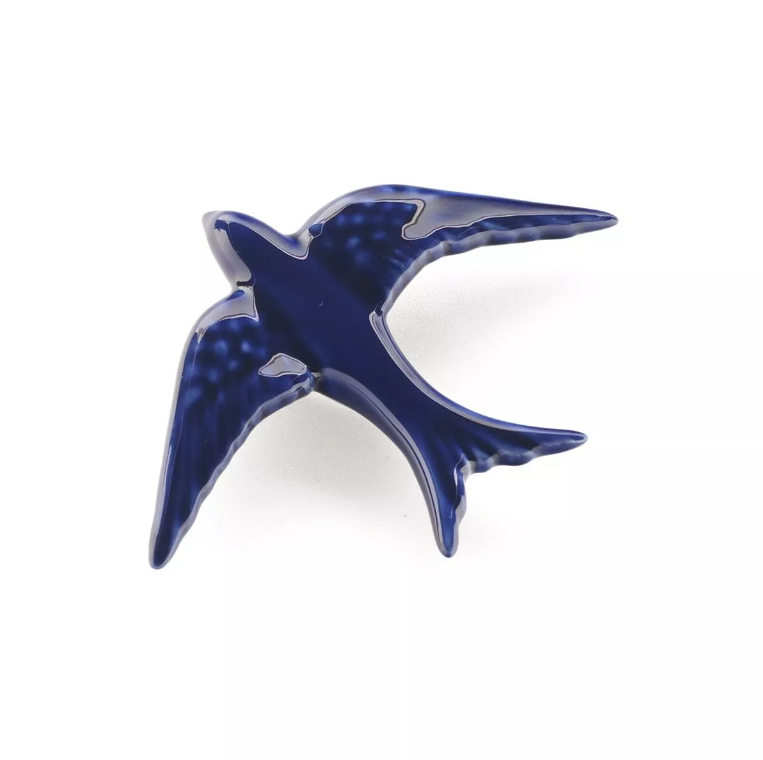 GLAZED COBALT BLUE SWALLOW CASA ATLANTICA Figura cerâmica azul em forma de andorinha