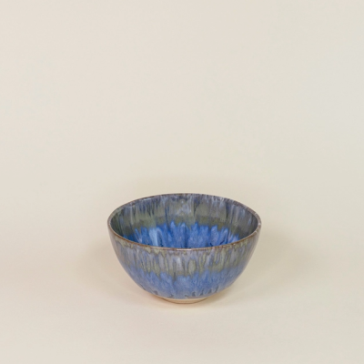 Tigela cerâmica azul e cinza efeito vítreo