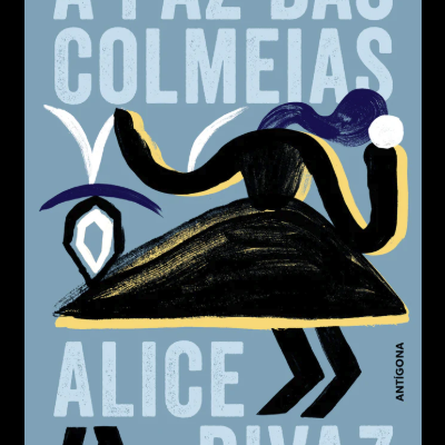 Capa de livro azul claro com texto branco e azul e ilustração abstrata de figura humana