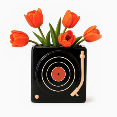 Vaso decorativo gira-discos com flores tulipas laranja
