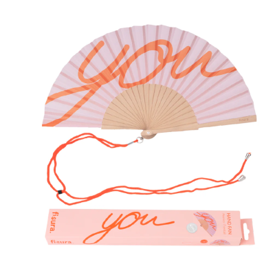 Leque rosa com palavra 