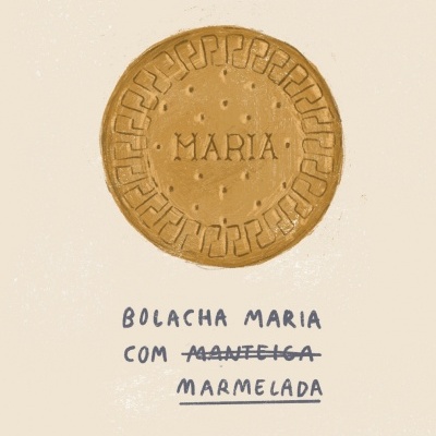 Bolacha Maria redonda com nome gravado e texto manuscrito