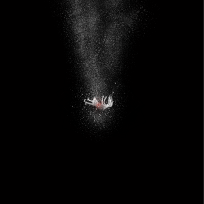 Partículas brancas formando a palavra SIXTY em fundo negro com efeito difuso e destaque vermelho