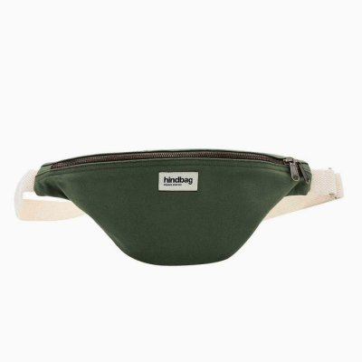 Pochete verde com fecho zip e alça branca