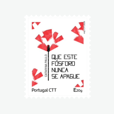 Selo postal com fósforo estilizado e texto em português